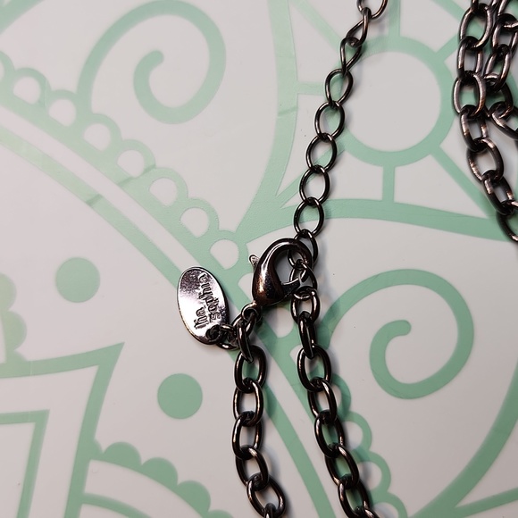 Signed Lia Sophia Gunmetal tone Necklace with Yellow Cabochon Pendant - Picture 3 of 6